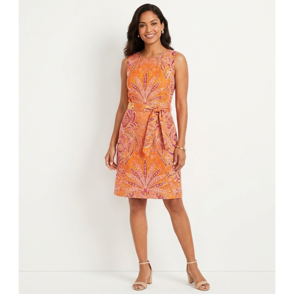 Talbots Dress Floral Tropical Print Beachy Vacation Sleeveless Resort Siz 8 Silk